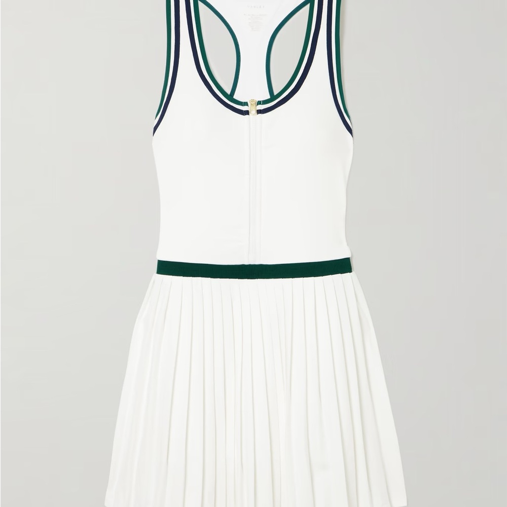 Varley Jane Court pleated Tennis Dress with Green and Navy Trim
